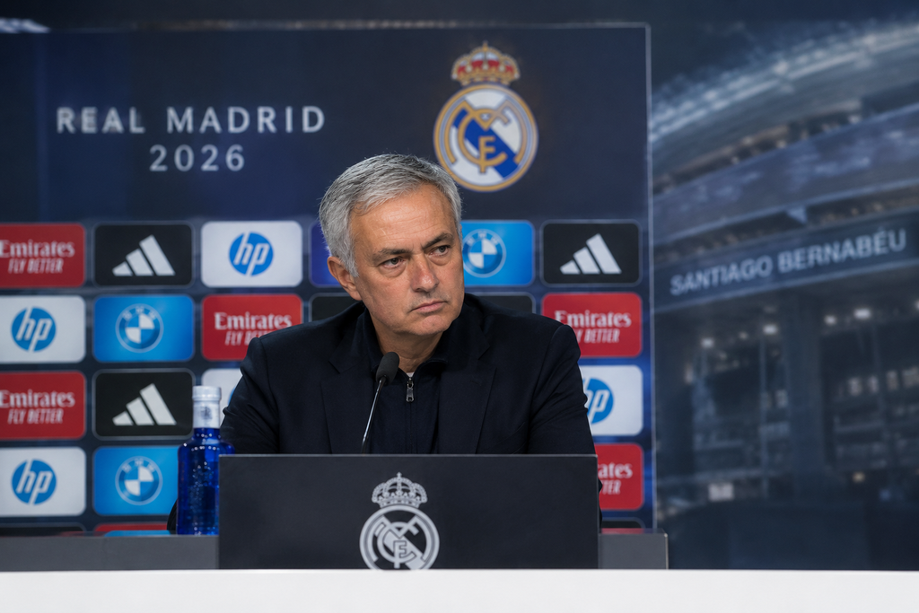 Jose Mourinho speaking to the media at Real Madrid's 2026/27 season press conference